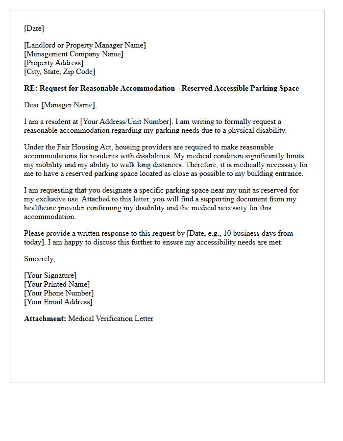 Accessible Parking Space Medical Necessity Accommodation Letter