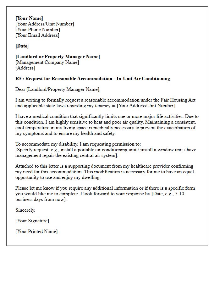 In-Unit Air Conditioning Medical Accommodation Letter