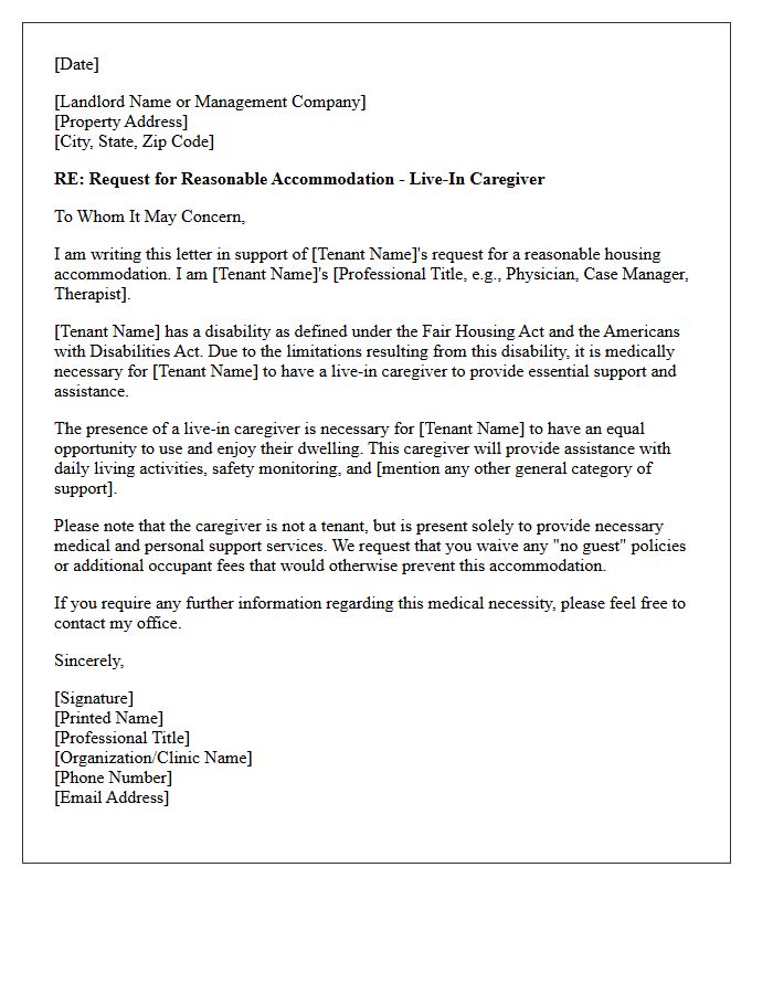 Live-In Caregiver Housing Accommodation Support Letter