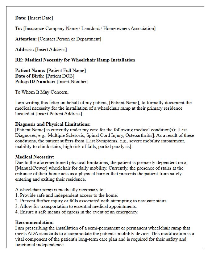 Wheelchair Ramp Installation Medical Justification Letter