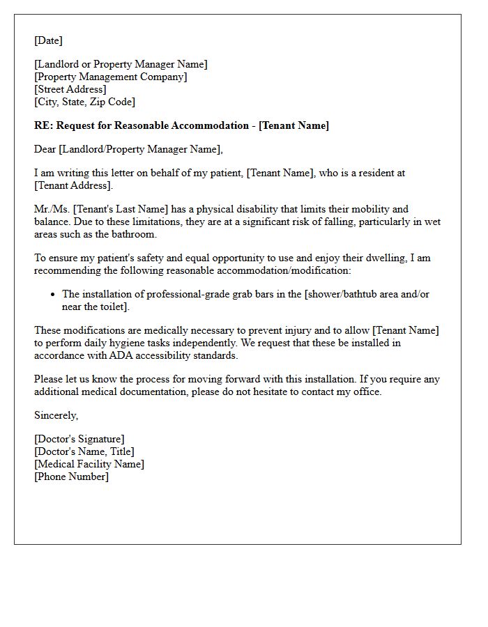 Bathroom Grab Bar Installation Medical Accommodation Letter