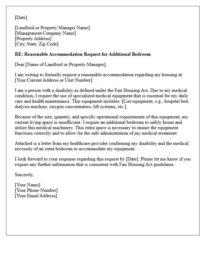 Extra Bedroom for Medical Equipment Accommodation Letter