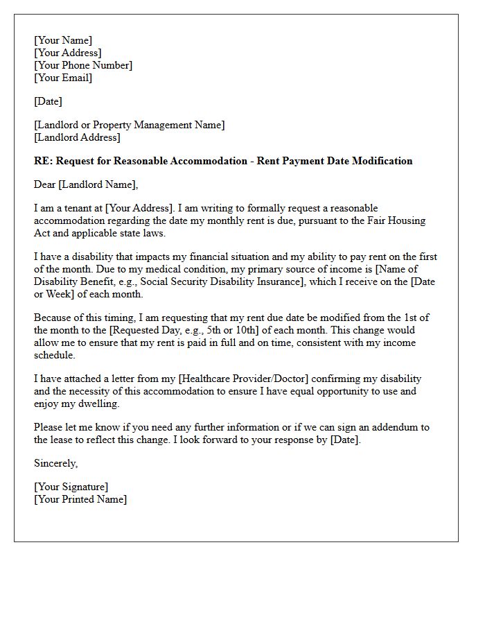 Rent Payment Date Modification Medical Accommodation Letter