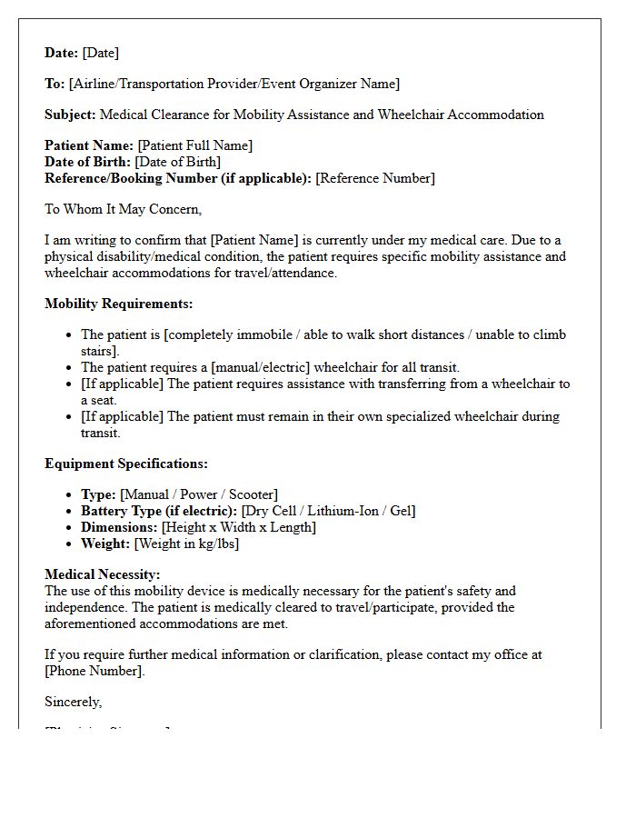 Mobility Assistance and Wheelchair Accommodation Clearance Letter