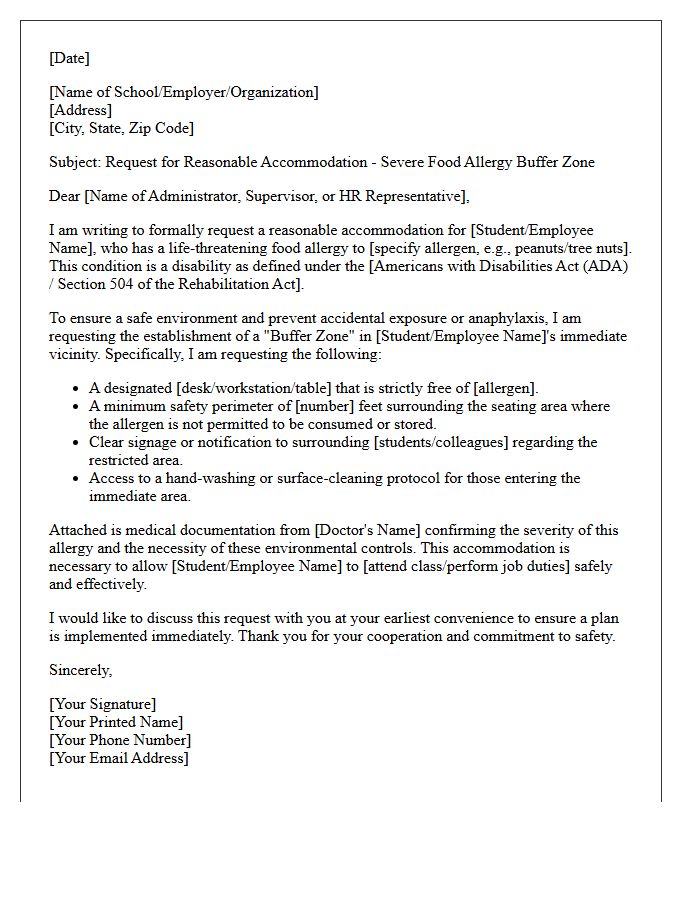 Severe Food Allergy Buffer Zone Accommodation Letter