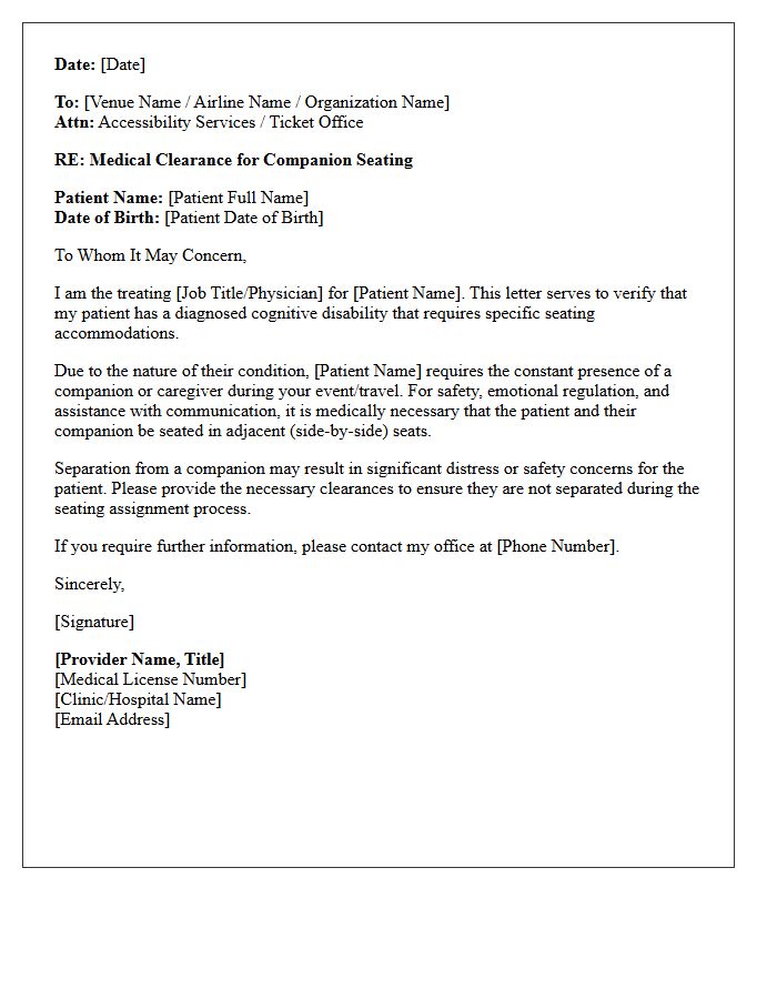 Cognitive Disability Companion Seating Clearance Letter