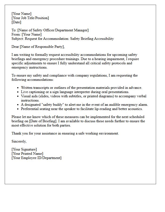 Hearing Impairment Safety Briefing Accommodation Letter