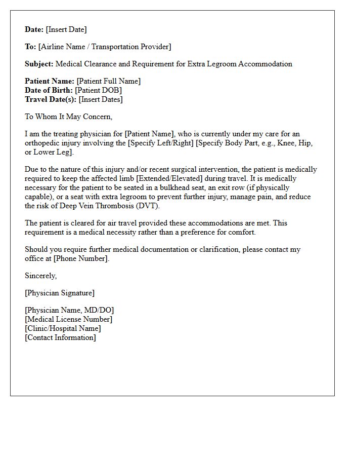 Orthopedic Injury Extra Legroom Accommodation Clearance Letter