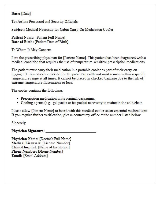 Prescription Medication Cooler Cabin Carry-On Clearance Letter