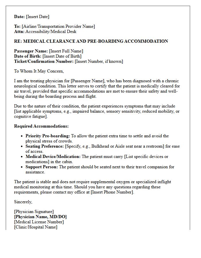Neurological Condition Pre-Boarding Accommodation Clearance Letter