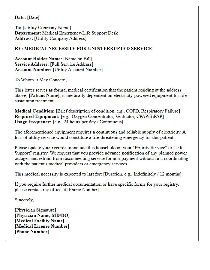 Oxygen Dependent Patient Utility Protection Letter