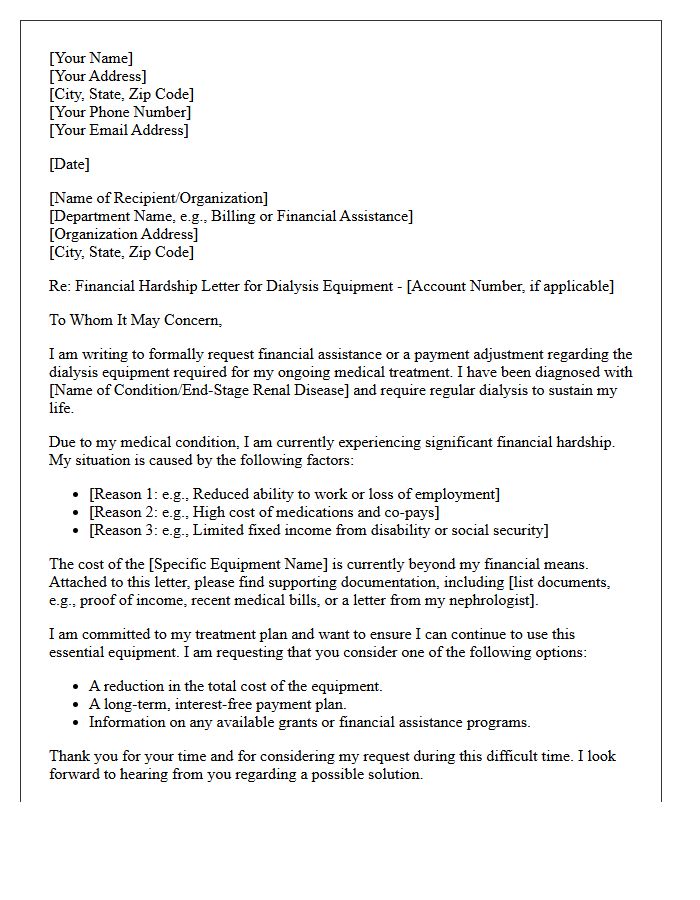 Dialysis Equipment Medical Hardship Letter