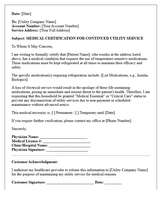 Refrigerated Medication Utility Shut-Off Exemption Letter