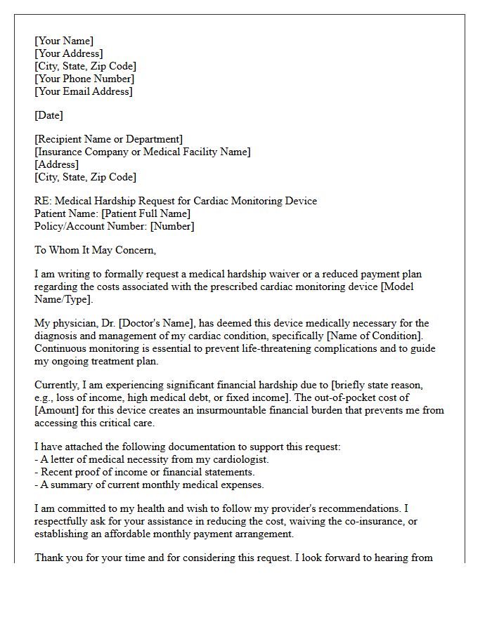 Cardiac Monitoring Device Medical Hardship Letter