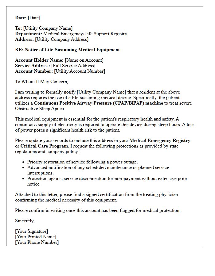 Sleep Apnea Machine Utility Protection Letter