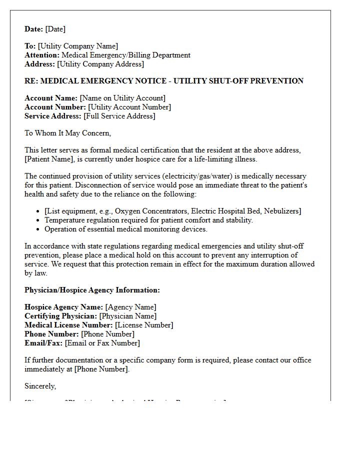 Hospice Care Utility Shut-Off Prevention Letter