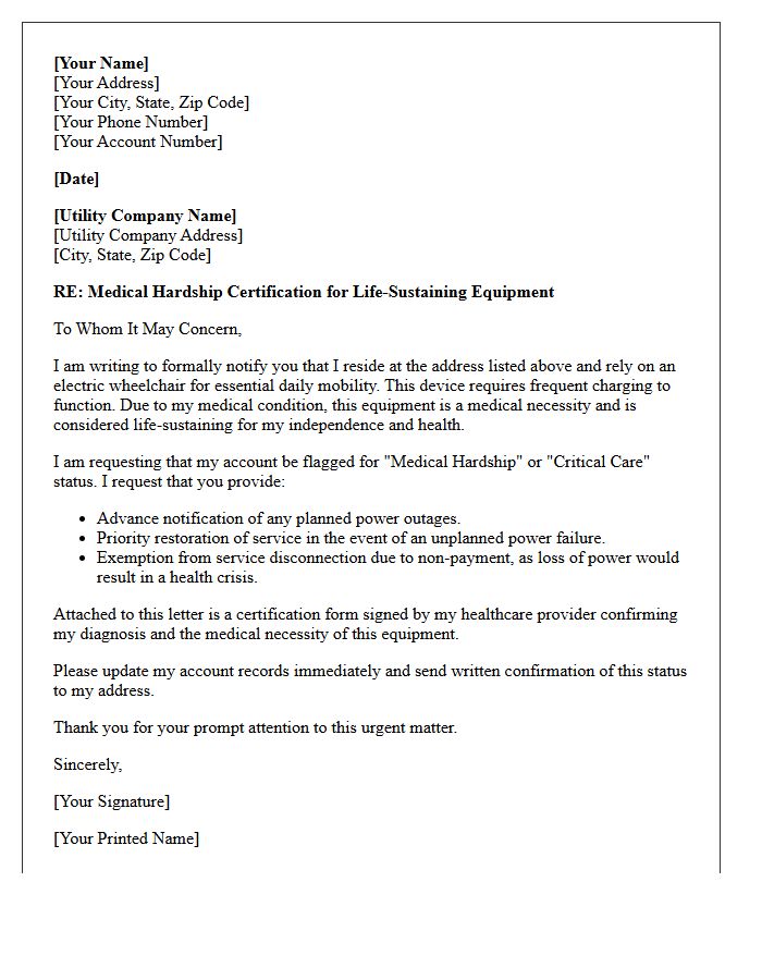 Electric Wheelchair Charging Medical Hardship Letter