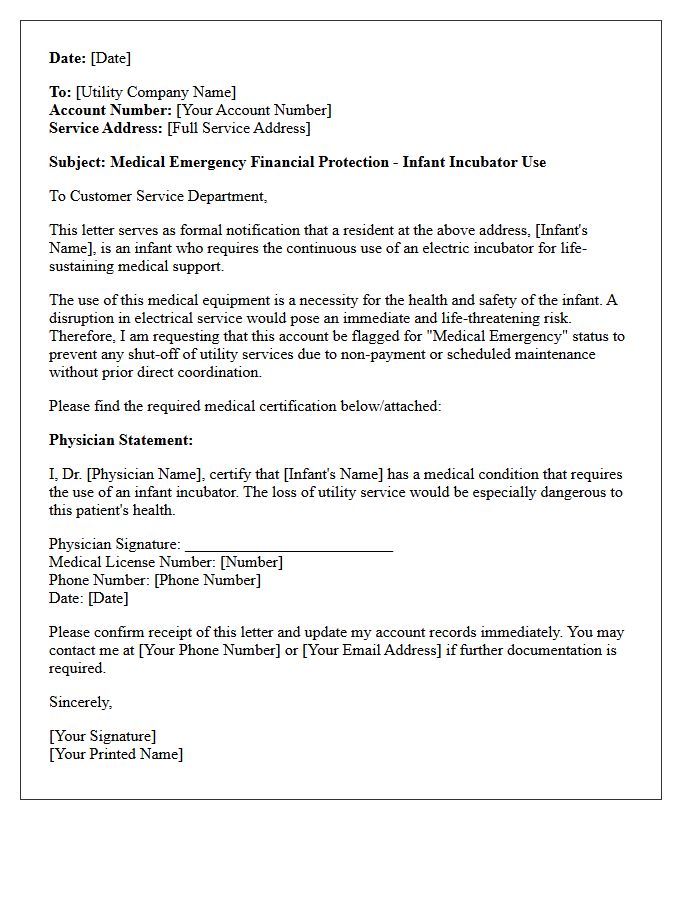 Infant Incubator Utility Shut-Off Protection Letter