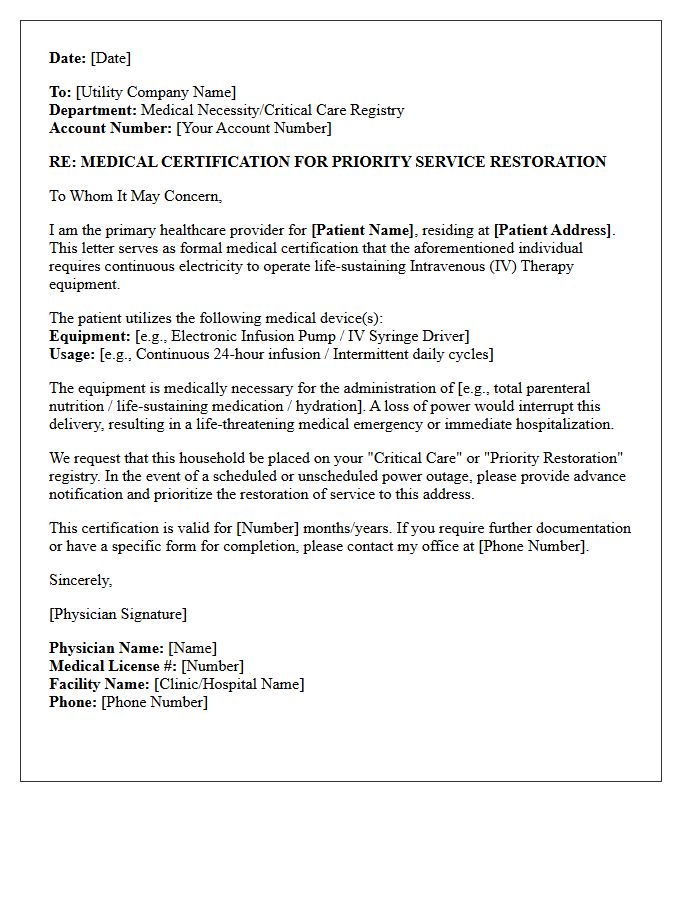 Intravenous Therapy Equipment Utility Protection Letter