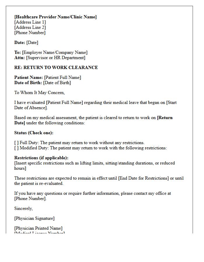 Return to Work Clearance Letter