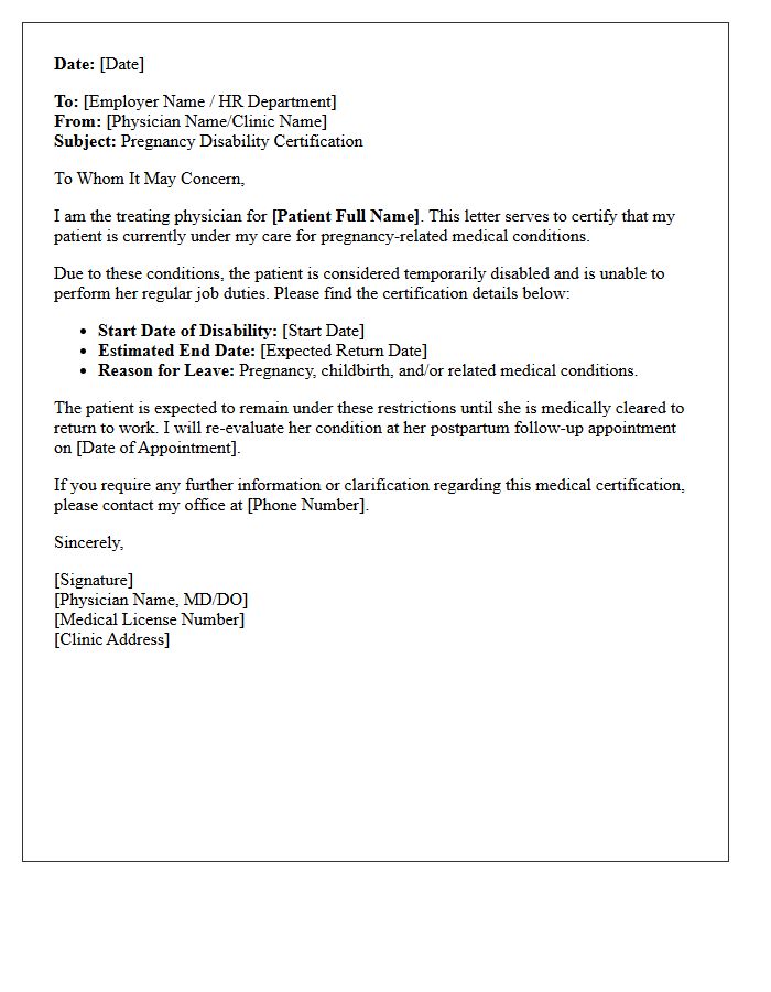 Pregnancy Disability Certification Letter