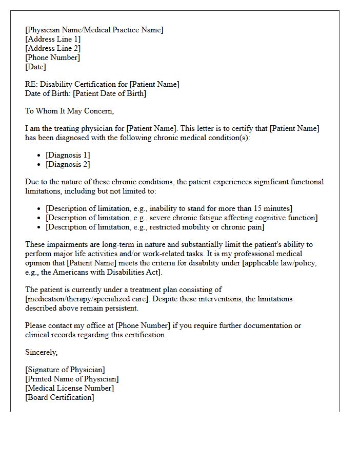 Chronic Illness Disability Certification Letter