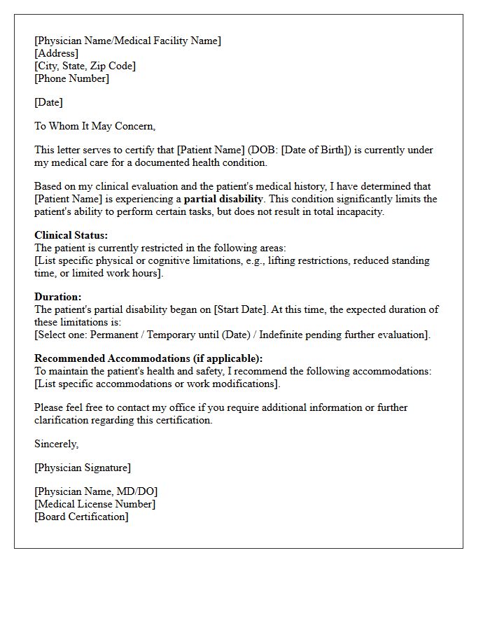 Partial Disability Status Certification Letter