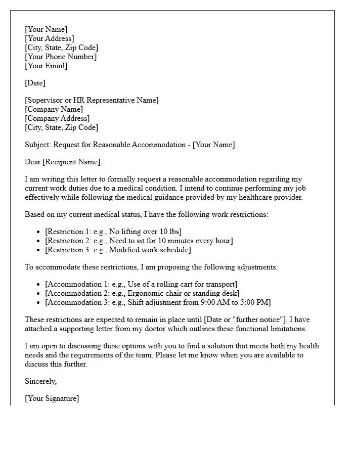 Work Restriction and Accommodation Letter