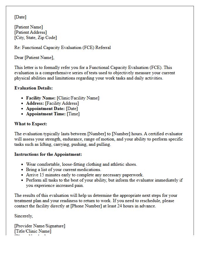Functional Capacity Evaluation Letter