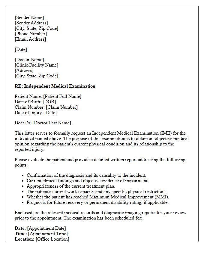 Independent Medical Examination Letter