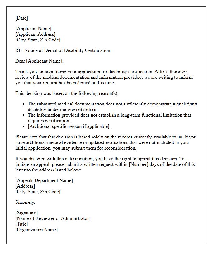 Denial of Disability Certification Letter