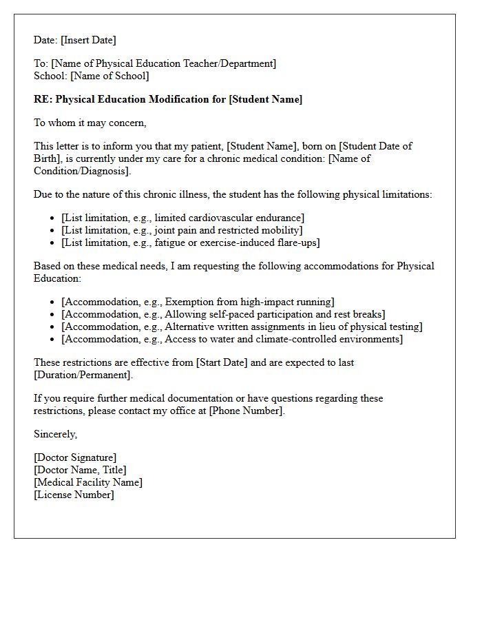 Chronic Illness Physical Education Disability Letter