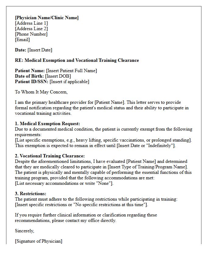 Medical Exemption and Vocational Training Clearance Letter
