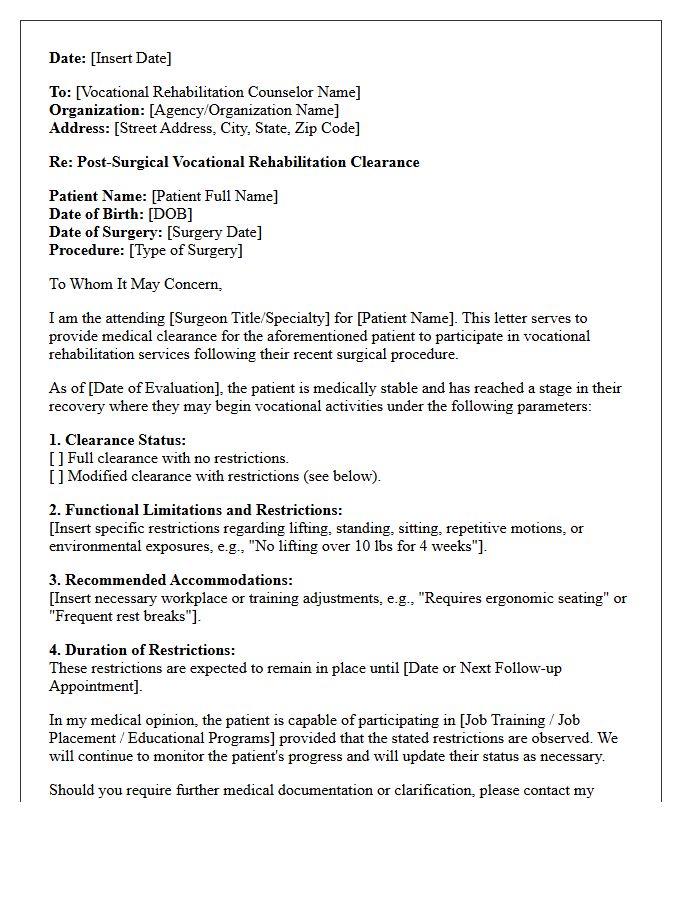 Post-Surgical Vocational Rehabilitation Clearance Letter