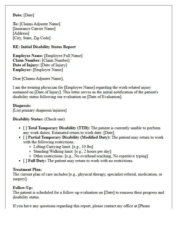 Initial Workers Compensation Disability Status Letter