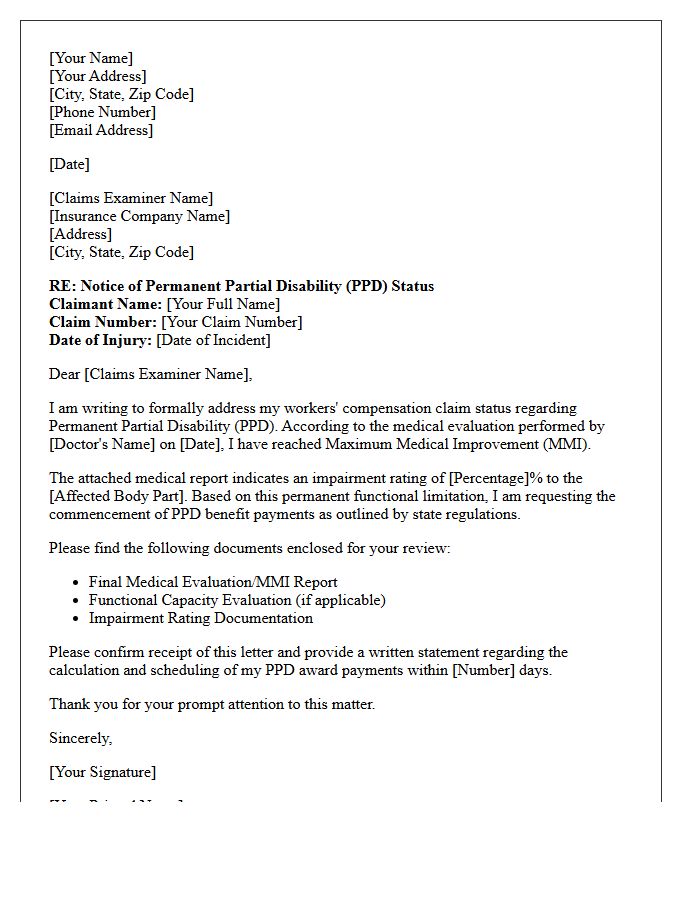 Permanent Partial Workers Compensation Disability Status Letter