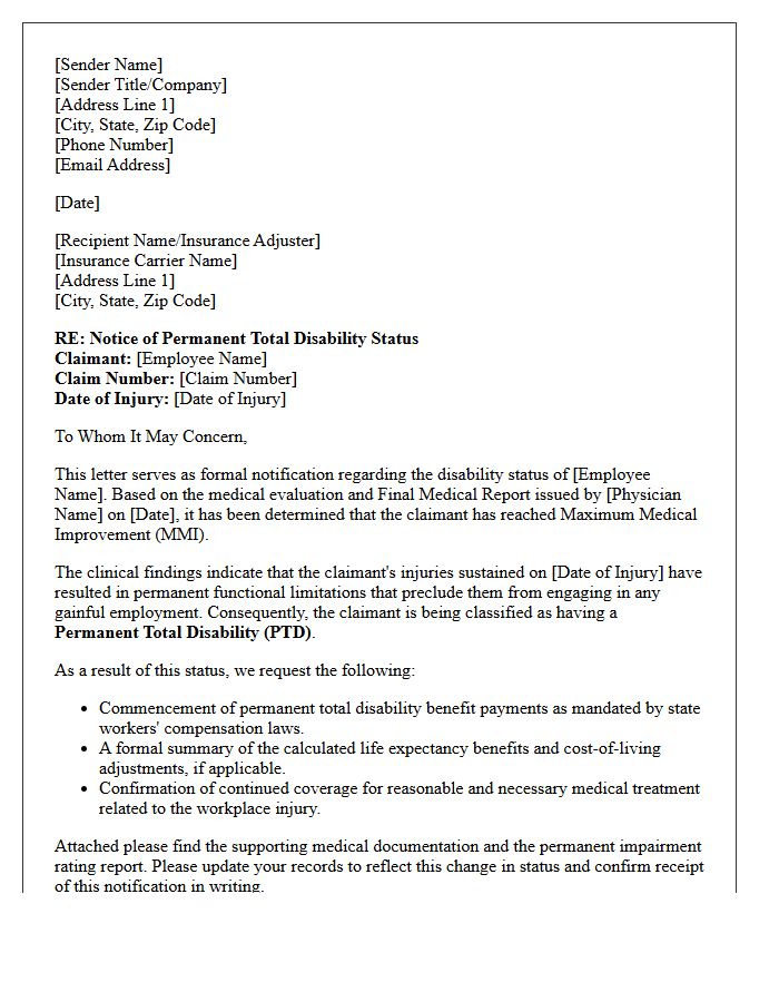 Permanent Total Workers Compensation Disability Status Letter