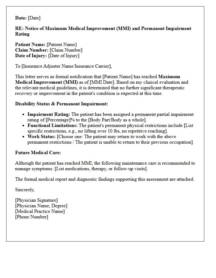Maximum Medical Improvement Workers Compensation Disability Status Letter