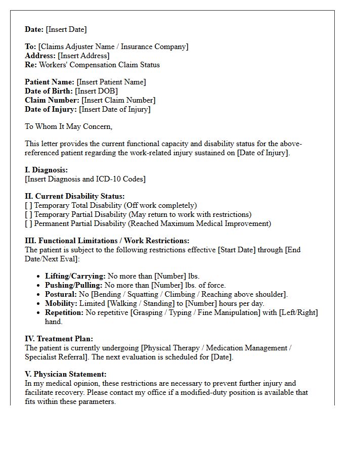 Functional Capacity Workers Compensation Disability Status Letter