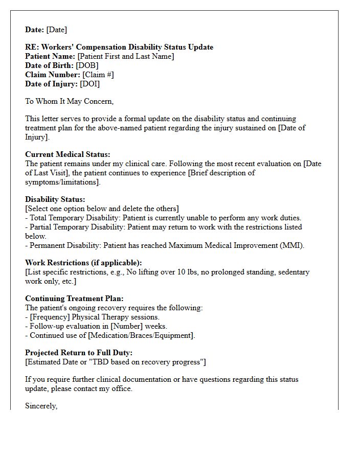 Continuing Treatment Workers Compensation Disability Status Letter