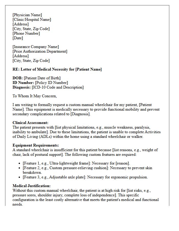 Custom Manual Wheelchair Medical Necessity Letter
