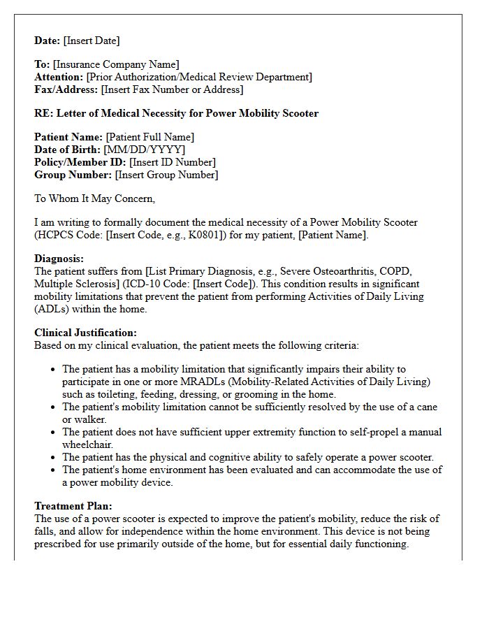 Power Mobility Scooter Medical Necessity Letter