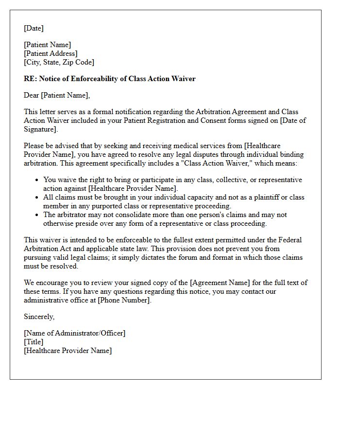 Healthcare Provider Patient Class Action Waiver Enforceability Letter