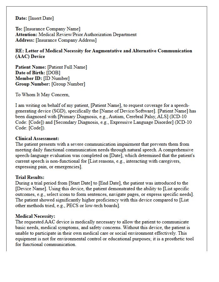 Augmentative Alternative Communication Device Medical Necessity Letter