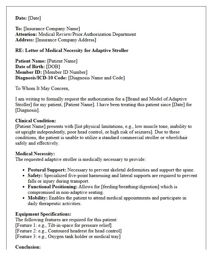 Pediatric Adaptive Stroller Medical Necessity Letter