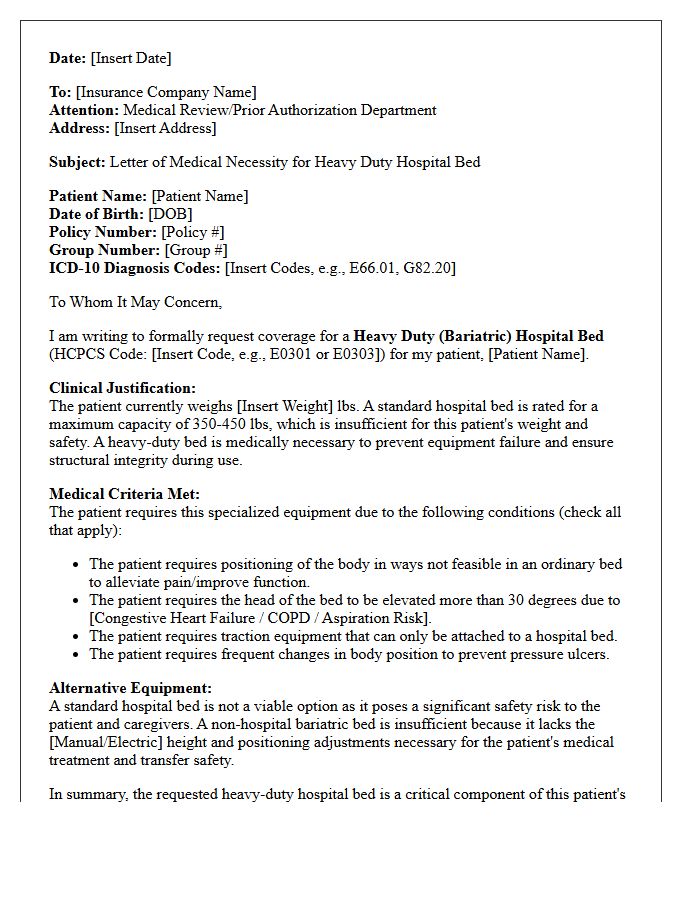 Heavy Duty Hospital Bed Medical Necessity Letter
