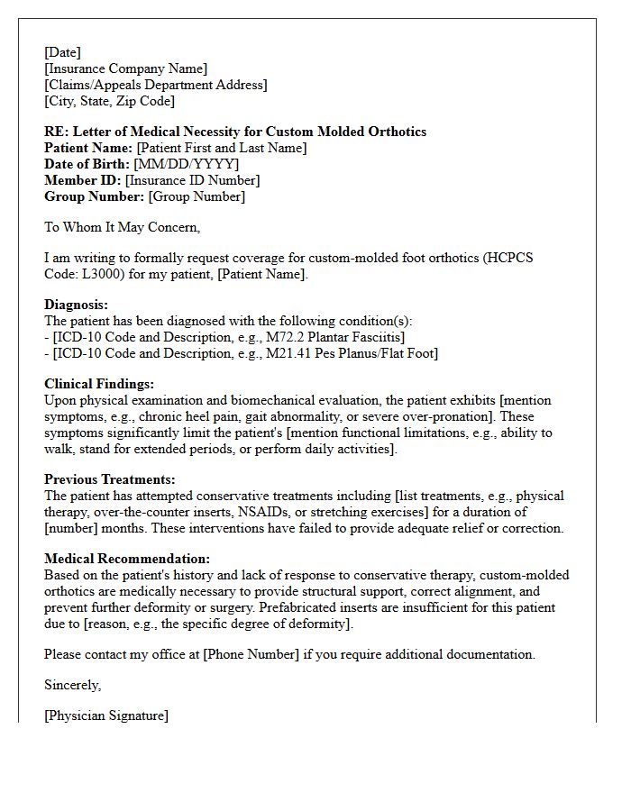 Custom Molded Orthotics Medical Necessity Letter