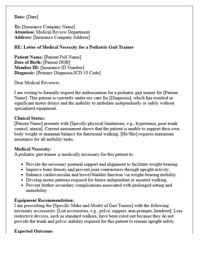 Pediatric Gait Trainer Medical Necessity Letter