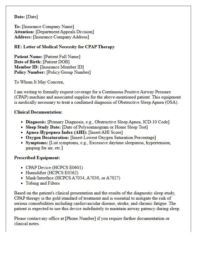 Continuous Positive Airway Pressure Machine Medical Necessity Letter