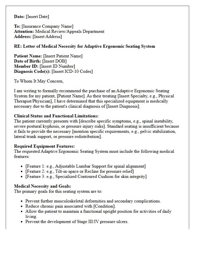 Adaptive Ergonomic Seating System Medical Necessity Letter